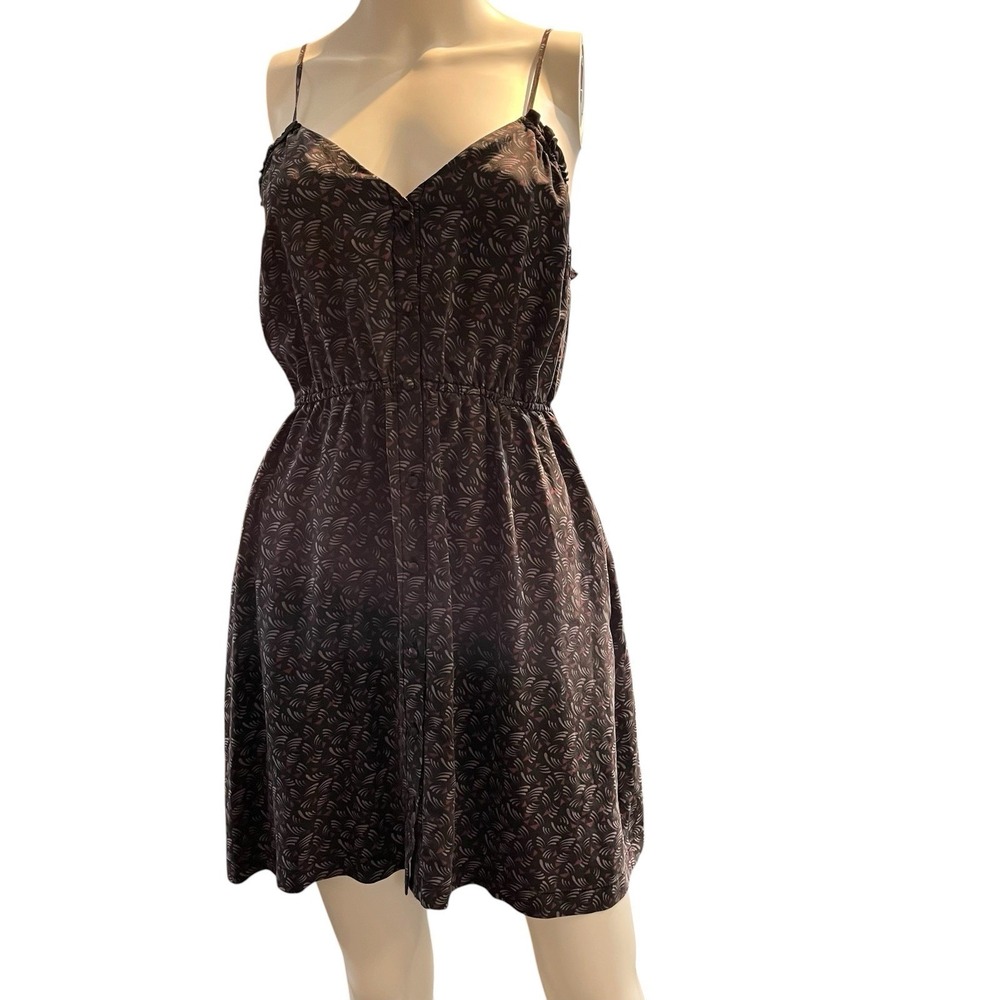 Urban Outfitters Black Silk Mini Dress Babydoll Button Front S Y2K Summer Event